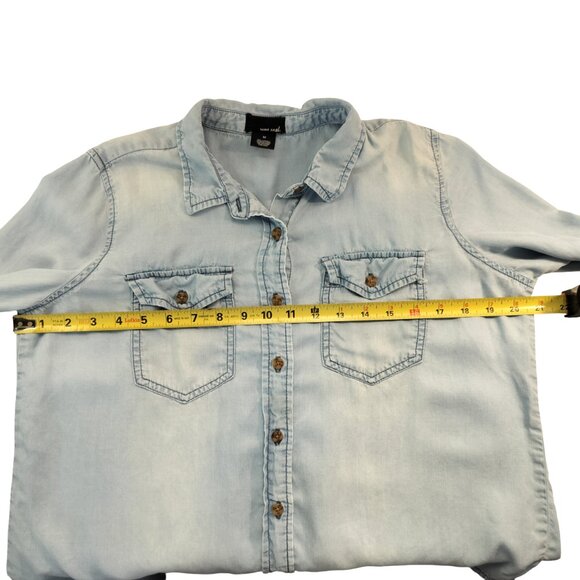 Wet Seal Button Down Long Sleeve Shirt Women's Size Med Light Wash blue Western - Picture 5 of 8